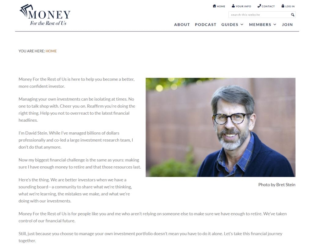 David Stein's Money for the Rest of Us Content Marketing Website Home Page