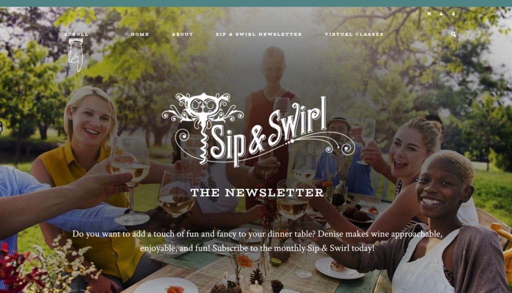 Denis Gardner's Sip & Swirl Newsletter Landing Page