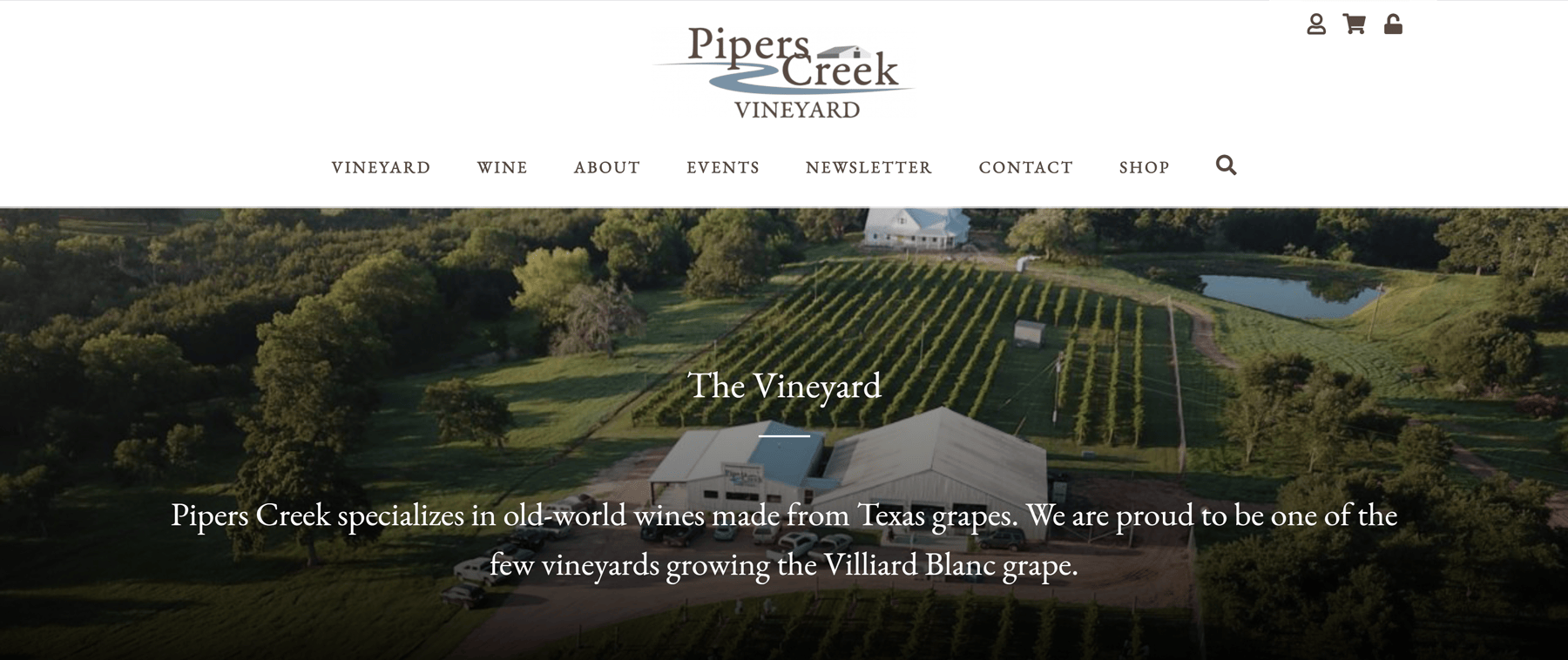 Pipers Creek Vineyard eCommerce Website Home Page