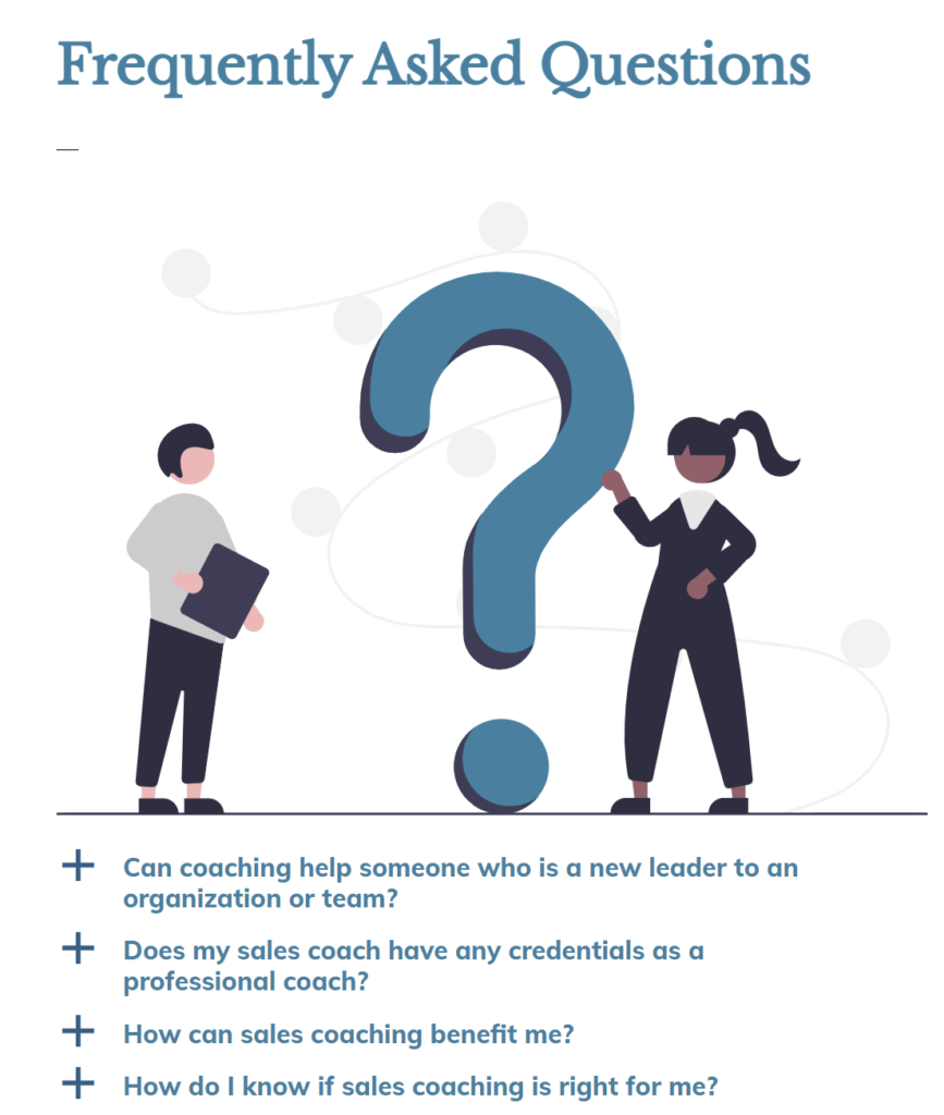 Discovery Zone Coaching Frequently Asked questions page screenshot.